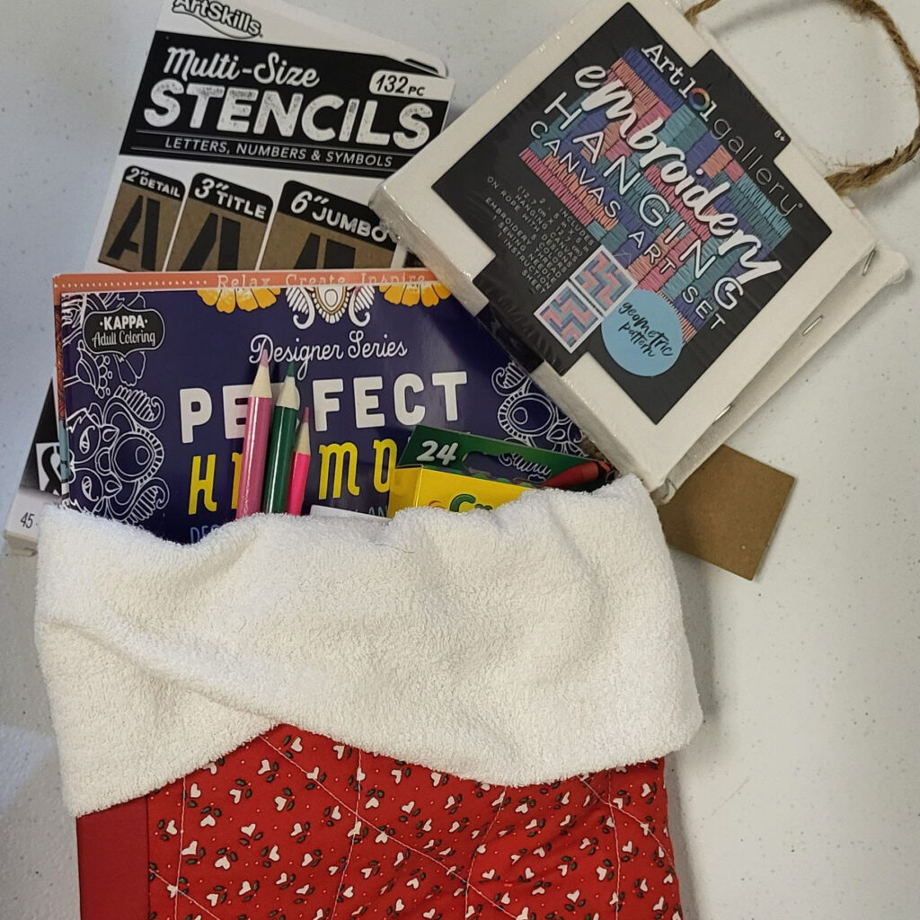 One packed craft-themed Christmas stocking
